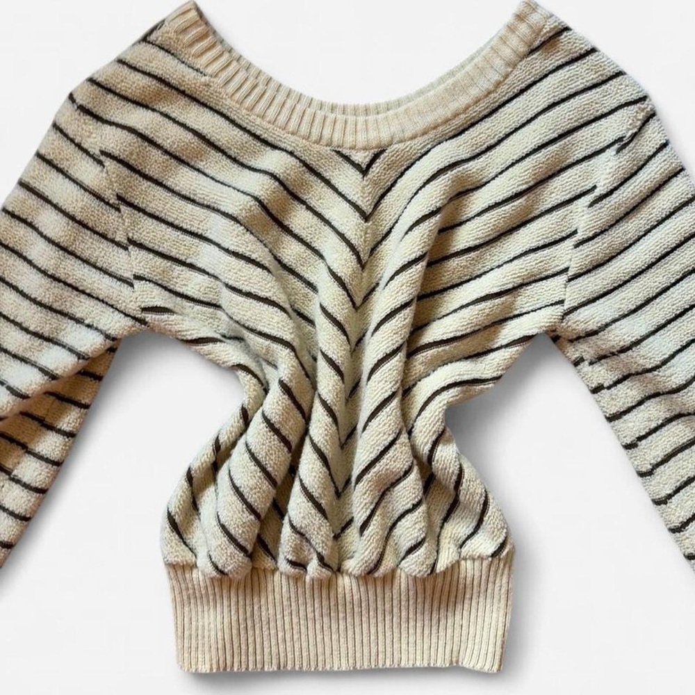 Chic Off-the-Shoulder Striped Sweater in Cream and Black